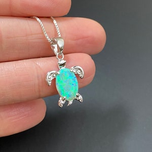 Green Opal Turtle Necklace, Sterling Silver Green Opal Pendant, Gift For Daughter, Small Opal Turtle Pendant