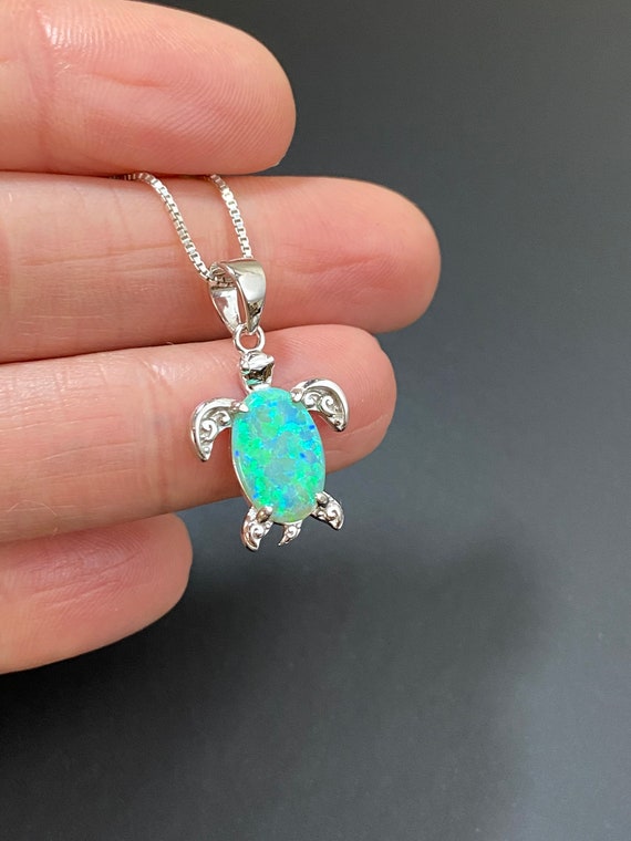 Green Opal Turtle Necklace Sterling Silver Green Opal Pendant