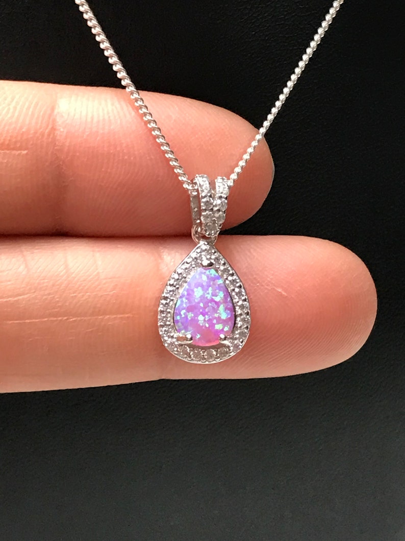 Pink Fire Opal Necklace Sterling Silver Pink Opal Teardrop Pendant October Birthstone Jewelry