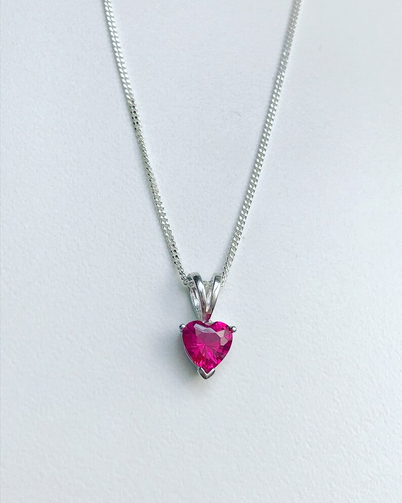 July Birthstone Necklace Dainty Sterling Silver Necklace Minimalist Ruby Red Pendant Ruby Heart Necklace