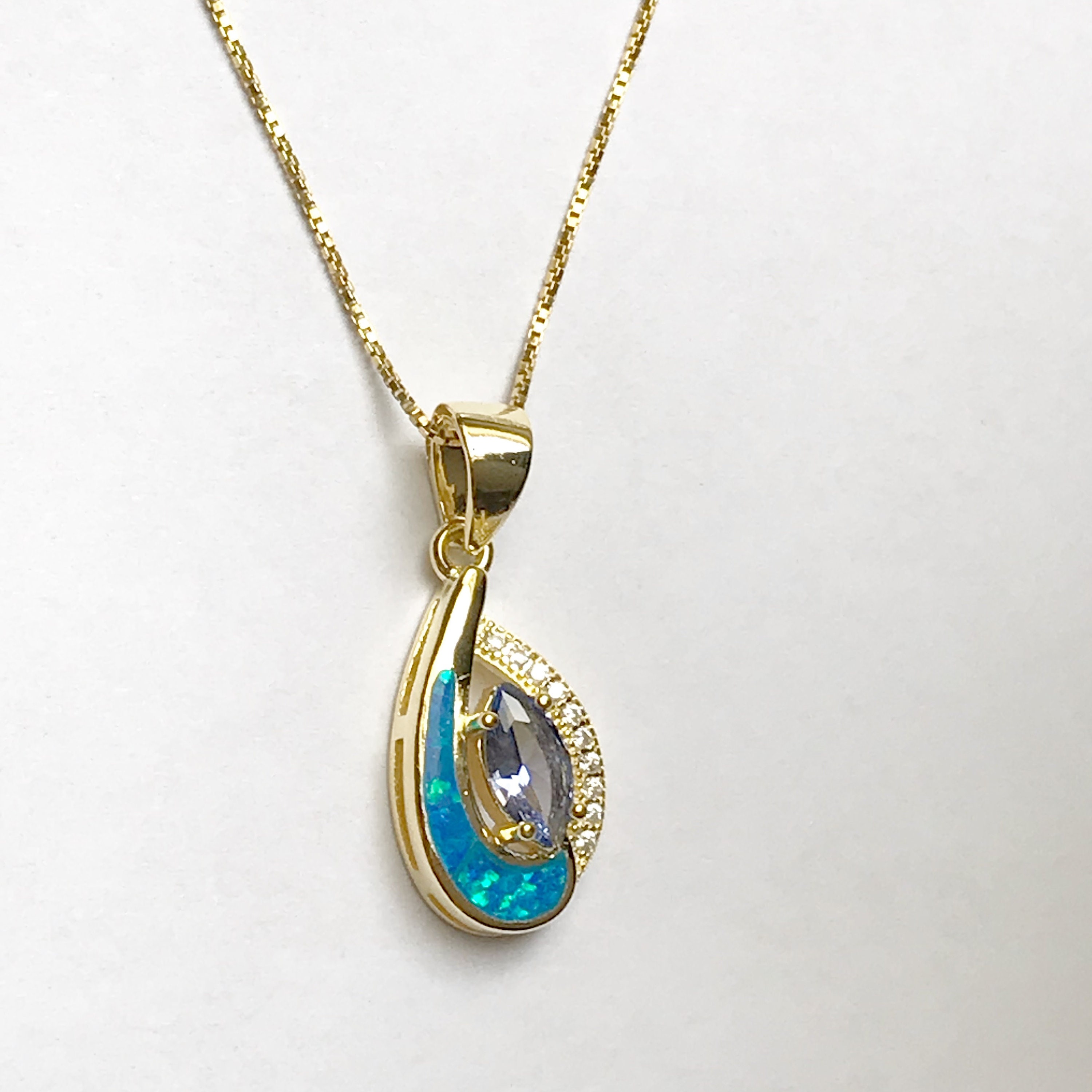 Cz White Opal & Tanzanite .925 Sterling Silver Pendant Cz White Opal & Tanzanite .925 Sterling Silver Pendant