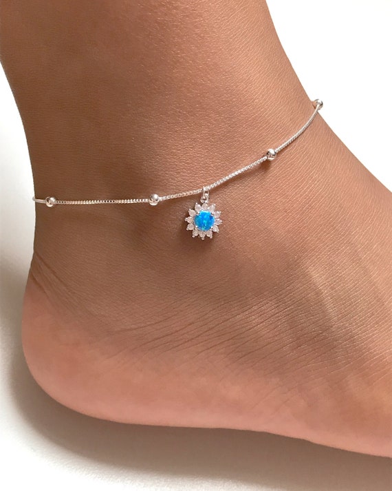 Ankle bracelet with blue stone discount