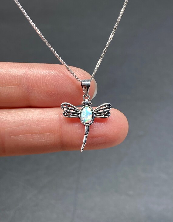 Silver Small Stacked Dragonfly Necklace in Pastel Silver Small Stacked Dragonfly Necklace in Pastel