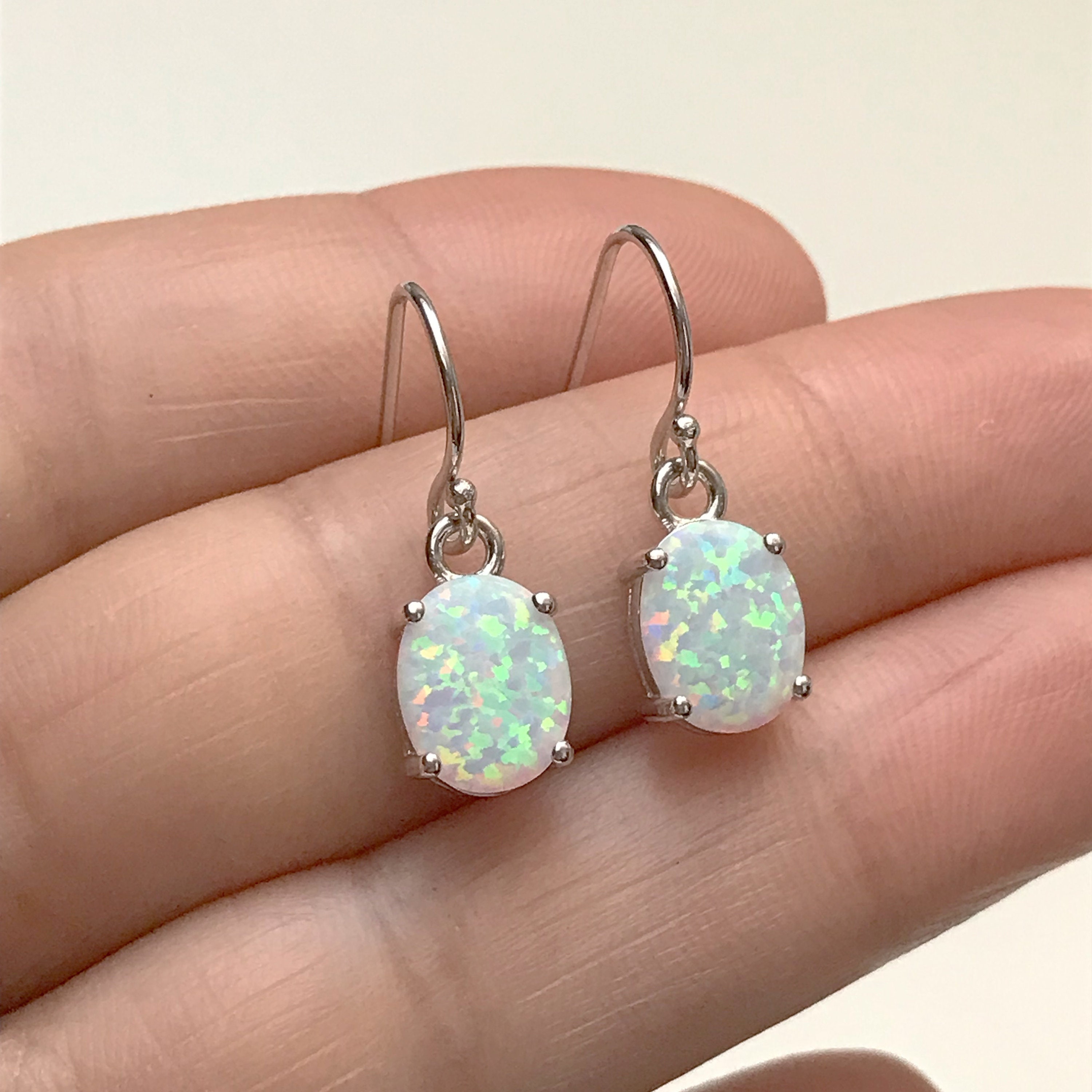 White Fire Opal Inlay Solid 925 Sterling Silver Disc Design Dangle Earrings