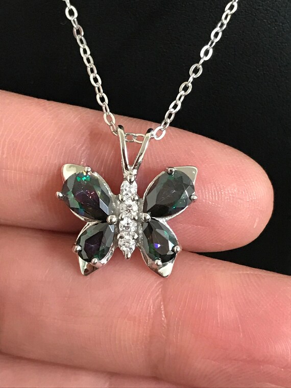 Sterling Silver Dark Mystic Rainbow CZ Butterfly Pendant Sterling Silver Dark Mystic Rainbow CZ Butterfly Pendant