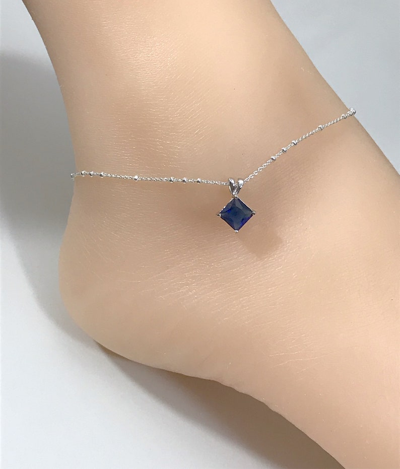 Blue Sapphire Anklet Sterling Silver Beaded Ankle Bracelet Etsy