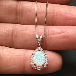 White Fire Opal Necklace, Rose Gold Bridal Necklace, Wedding Necklace, October Birthstone Jewelry, White Opal Teardrop Pendant image 5