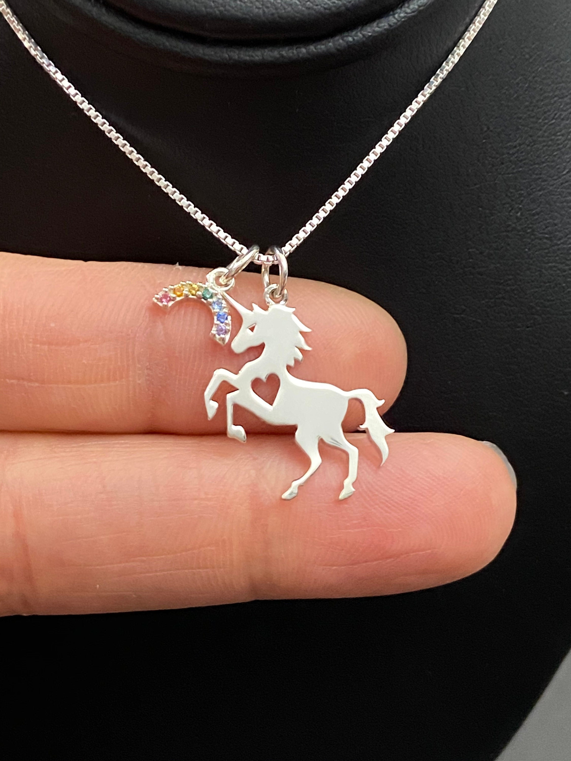 Unicorn Rainbow Necklace Sterling Silver Unicorn Charm Etsy
