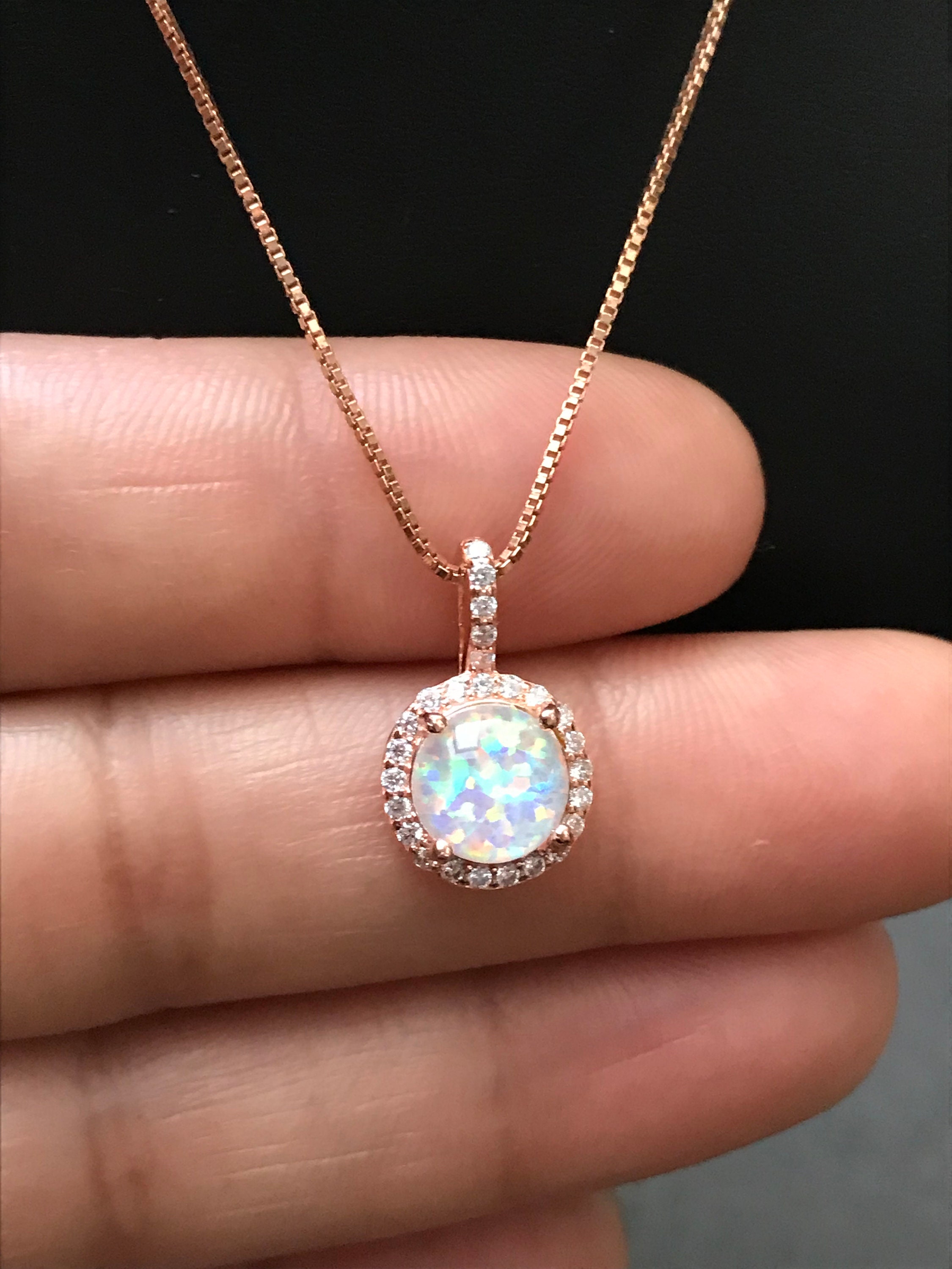 Details about   Round White Fire Opal Crystal Halo Necklace Women Jewelry 14K Rose Gold Plated 