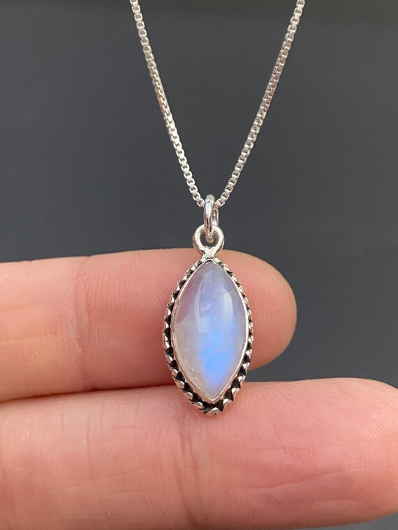 Rainbow Moonstone Pendant Marquise Shape Sterling Silver Rainbow Moonstone Pendant Marquise Shape Sterling Silver