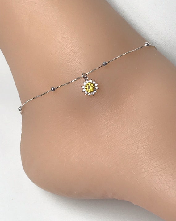 Daisy Anklet Sterling Silver Beaded Ankle Bracelet Daisy Charm
