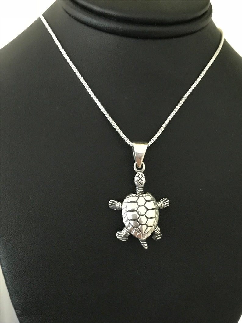 Turtle Charm Necklace Sterling Silver Turtle Necklace Sea Etsy