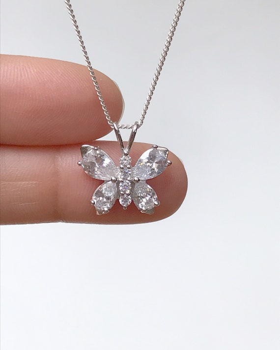 CZ Butterfly Necklace Sterling Silver Butterfly Pendant April