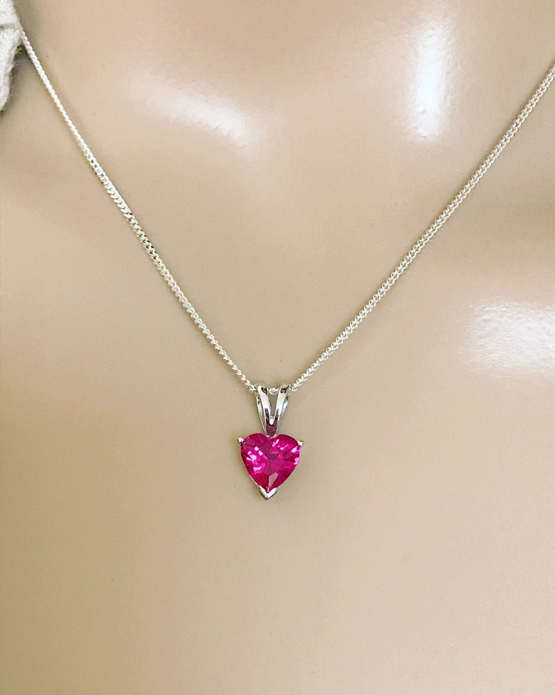 July Birthstone Necklace Dainty Sterling Silver Necklace Minimalist Ruby Red Pendant Ruby Heart Necklace