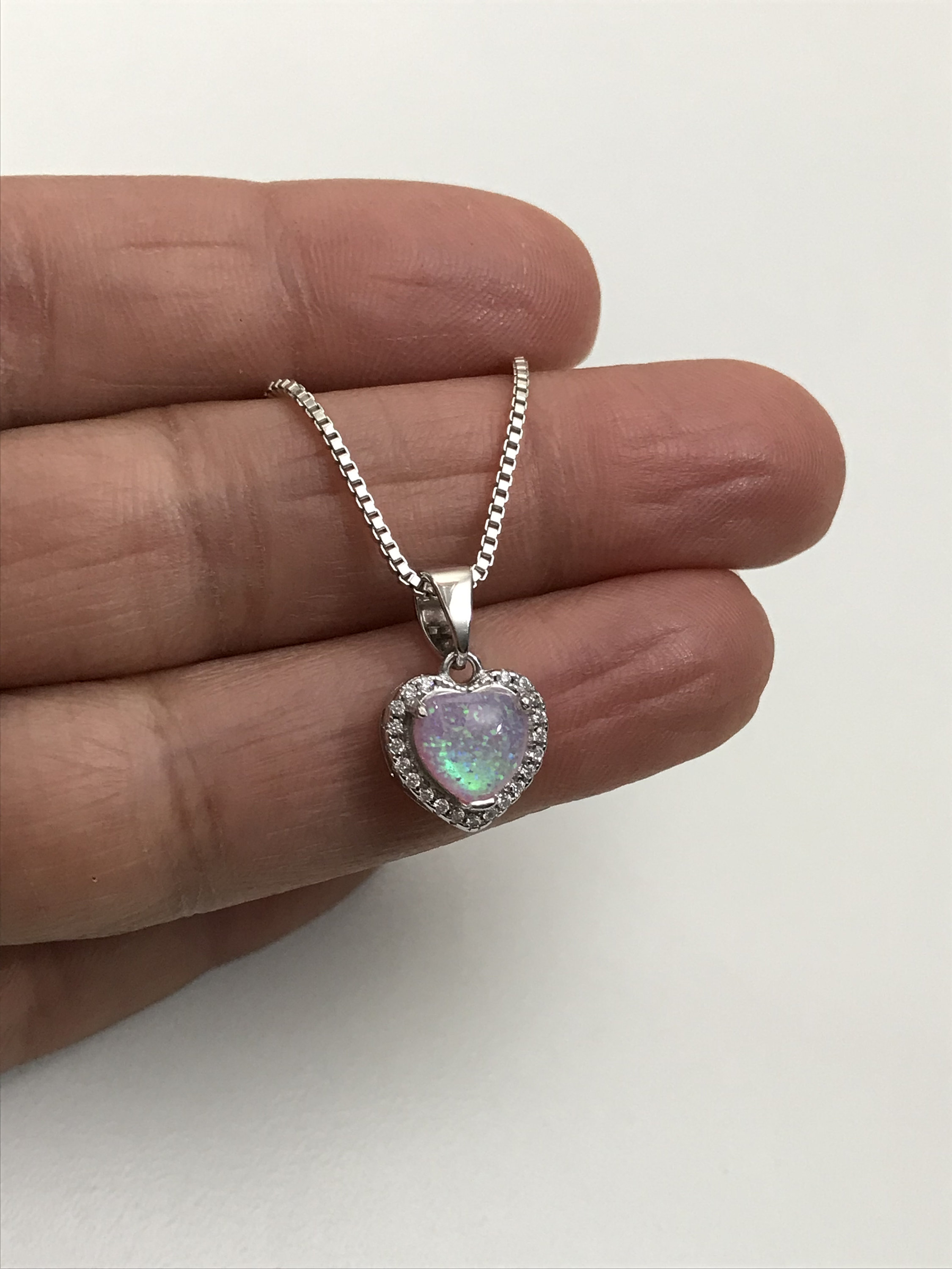 Pink Opal Heart Necklace, Sterling Silver Heart Charm