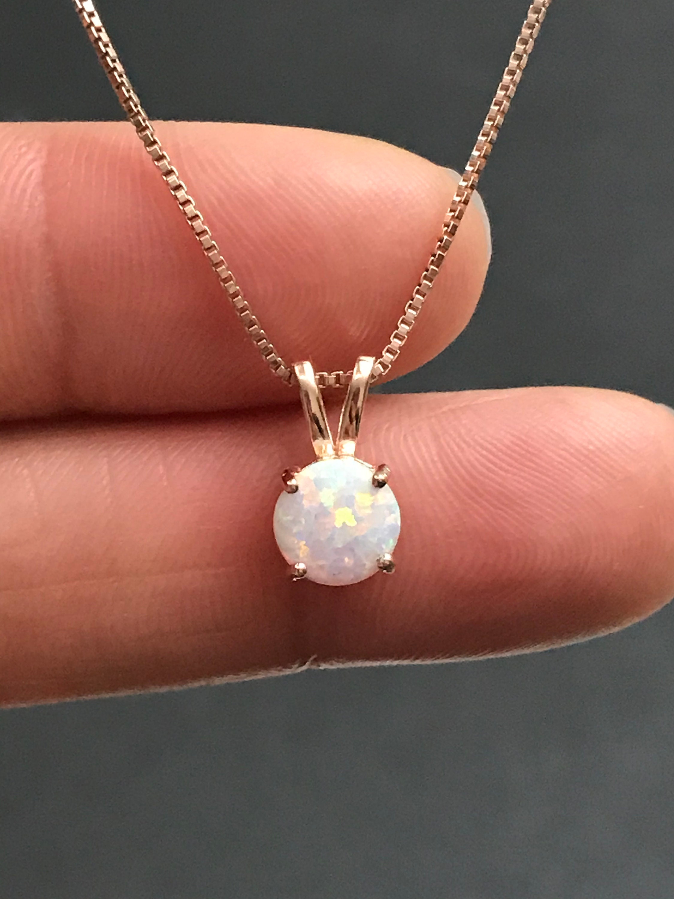 Fire Opal Necklace Rose Gold Minimalist Dainty White Opal | Etsy