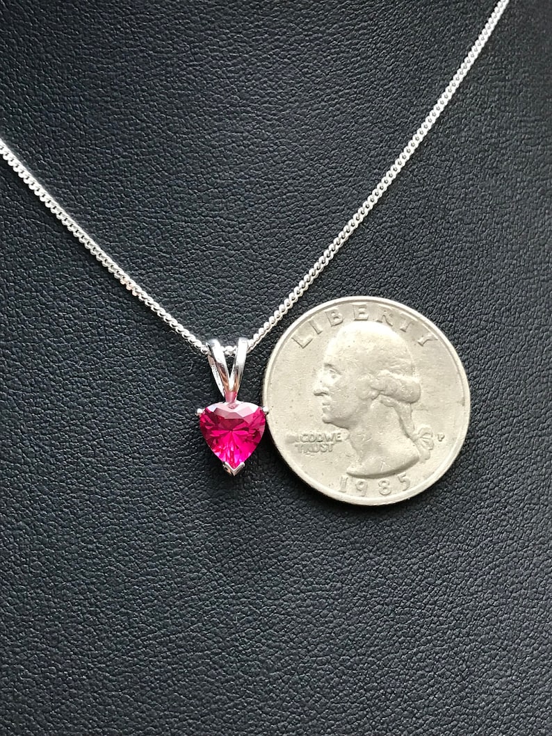 July Birthstone Necklace Dainty Sterling Silver Necklace Minimalist Ruby Red Pendant Ruby Heart Necklace