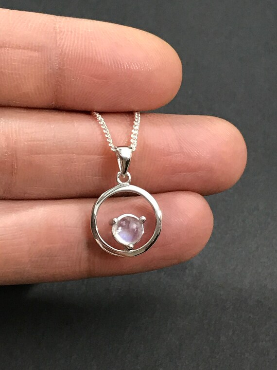 Round Rainbow Moonstone Petite Sterling Silver Slide - Chain Included Round Rainbow Moonstone Petite Sterling Silver Slide - Chain Included