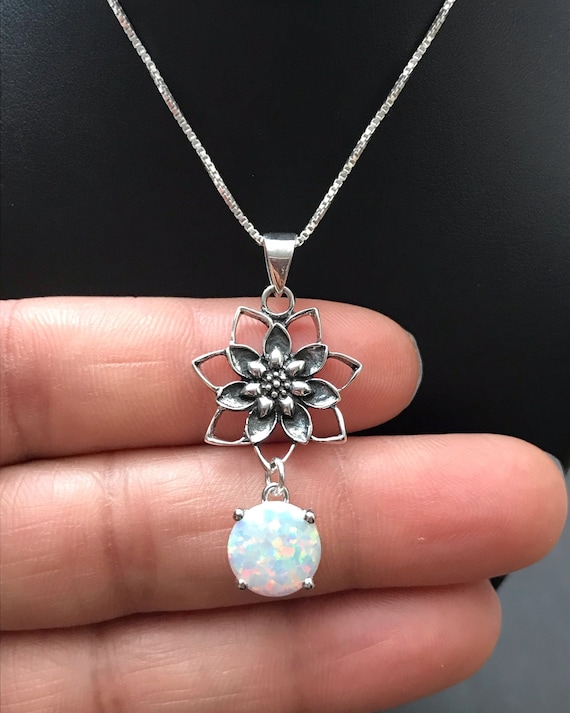 Opal Center Lotus Necklace Opal Center Lotus Necklace