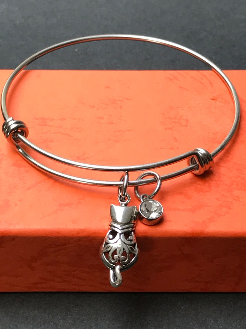 Bracelet pour chat, Bracelet de chat en argent sterling en filigrane, Cadeau de bijoux damoureux de chat, Bijoux en pierre de naissance, Bracelet personnalisé image 7