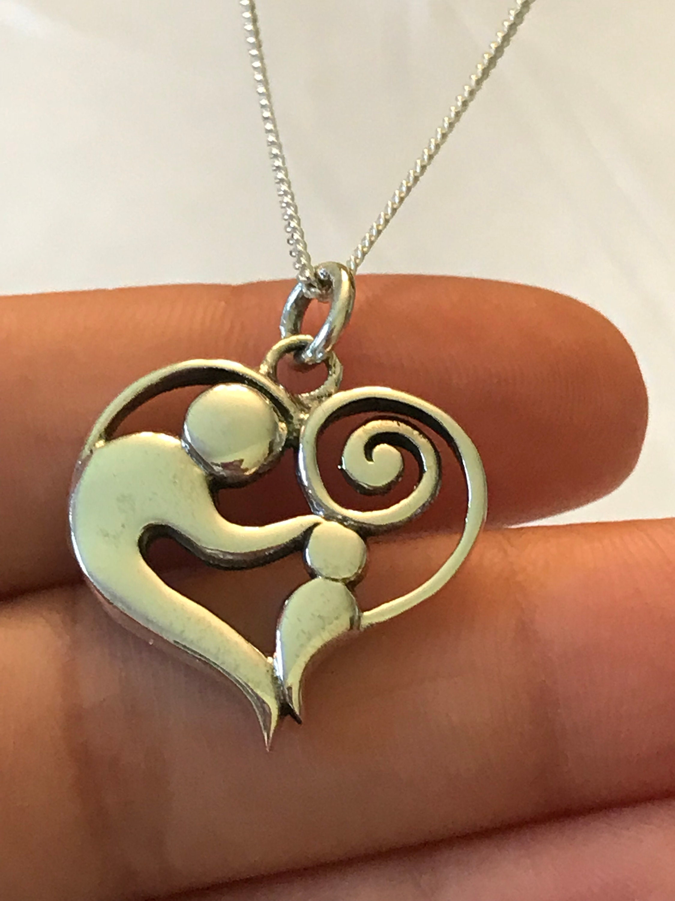 Mother and Child Heart Necklace Sterling Silver Mother Etsy