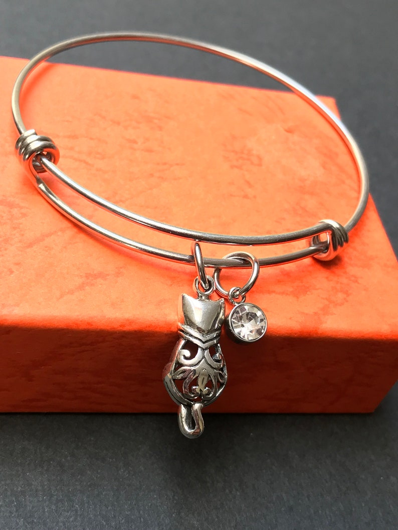 Bracelet pour chat, Bracelet de chat en argent sterling en filigrane, Cadeau de bijoux damoureux de chat, Bijoux en pierre de naissance, Bracelet personnalisé image 6