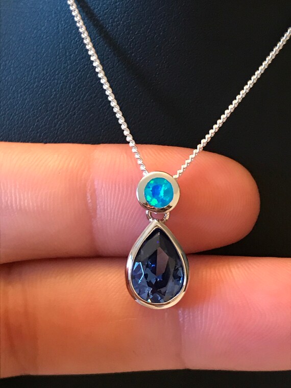Cz White Opal & Tanzanite .925 Sterling Silver Pendant Cz White Opal & Tanzanite .925 Sterling Silver Pendant
