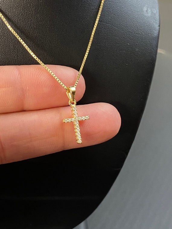 Gold Vermeil Cross Necklace, Tiny CZ Charm Pendant - Etsy