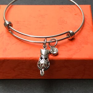 Bracelet pour chat, Bracelet de chat en argent sterling en filigrane, Cadeau de bijoux damoureux de chat, Bijoux en pierre de naissance, Bracelet personnalisé image 2