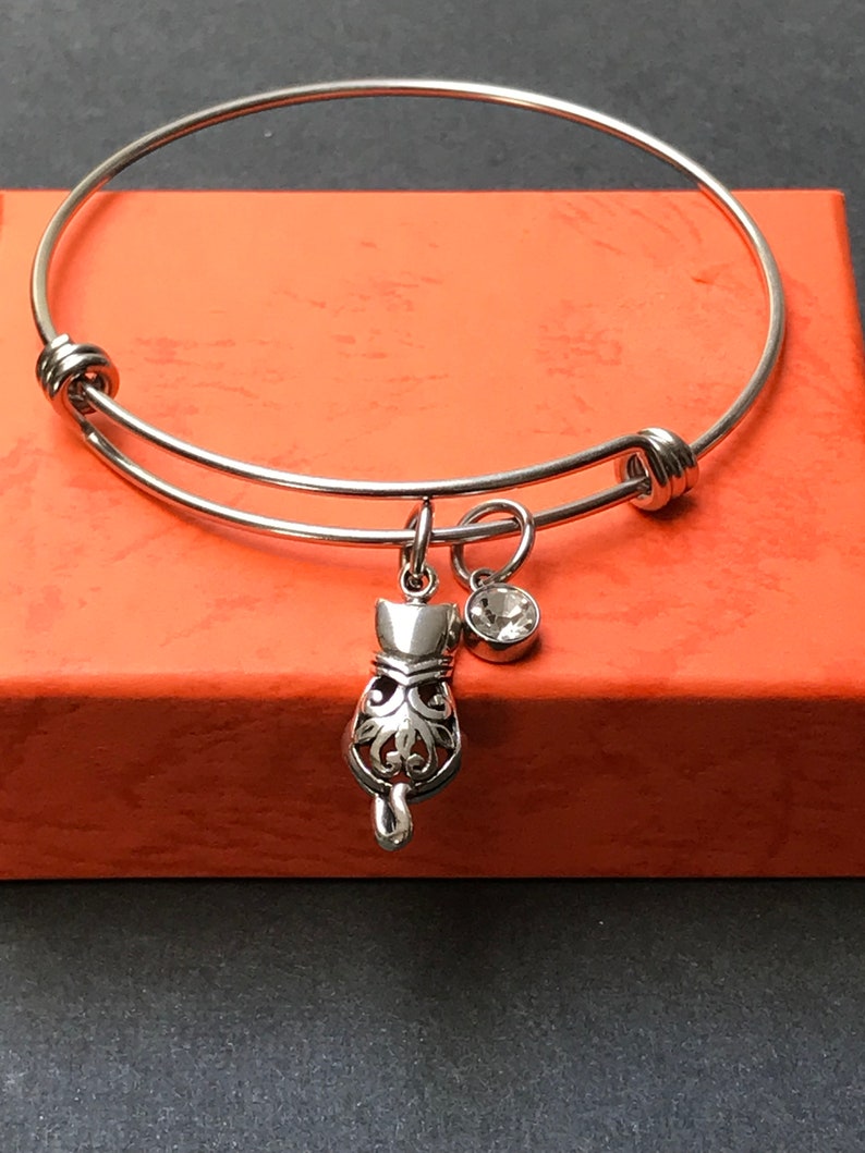 Bracelet pour chat, Bracelet de chat en argent sterling en filigrane, Cadeau de bijoux damoureux de chat, Bijoux en pierre de naissance, Bracelet personnalisé image 2