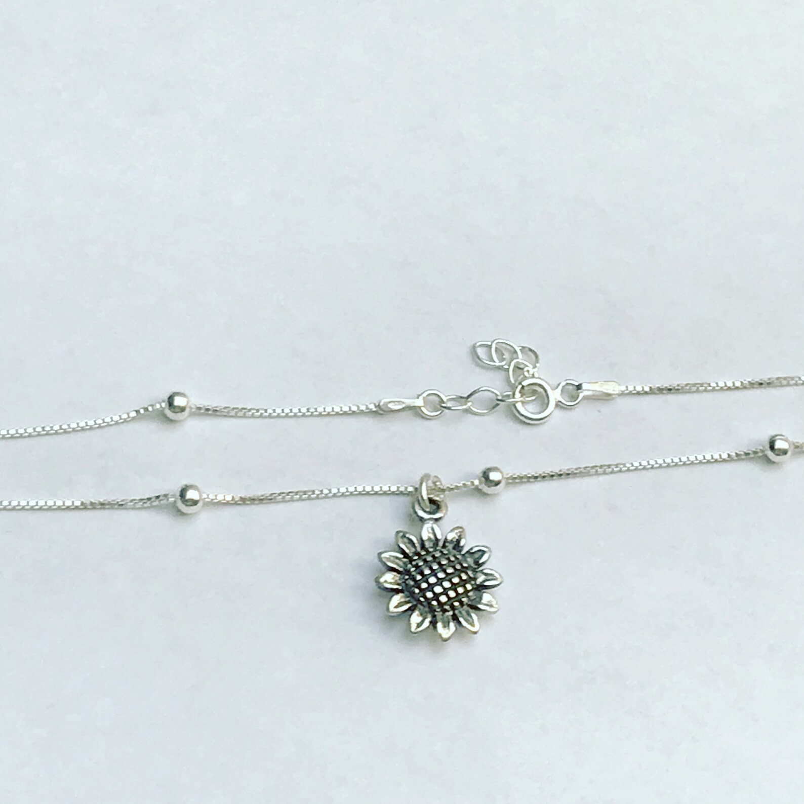 Sunflower Anklet Sterling Silver Beaded Ankle Bracelet Etsy
