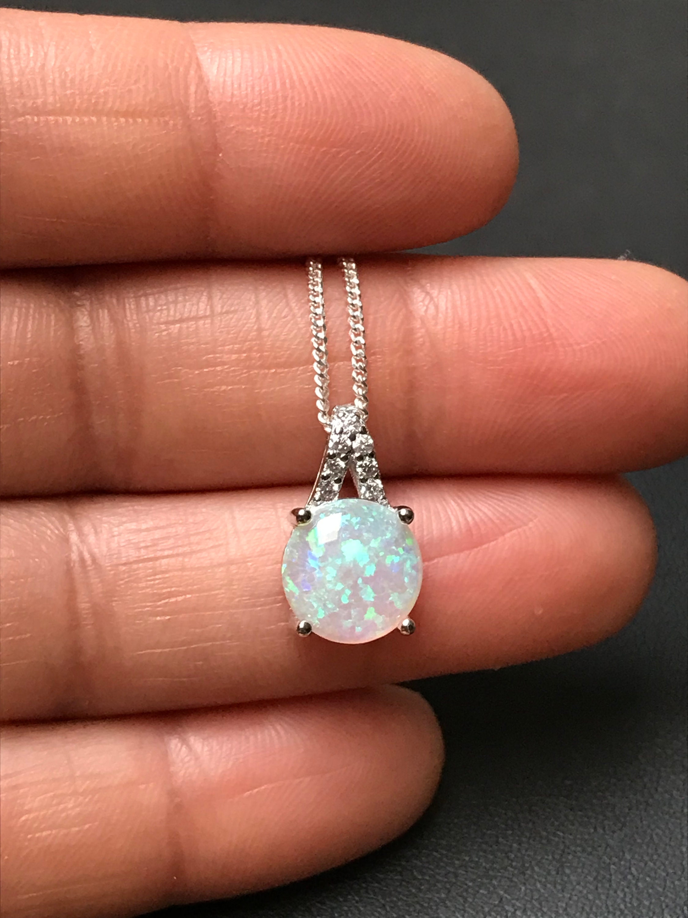 Blue Opal Necklace Sterling Silver Bridal Wedding Necklace Etsy