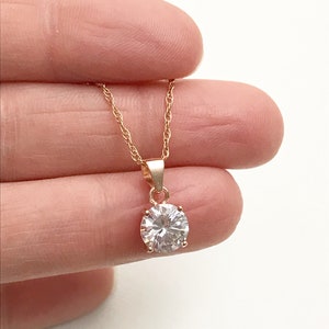 Rose Gold CZ Necklace, Dainty Solitaire CZ Necklace, Wedding Bridal Jewelry, Rose Gold Filled Minimalist Jewelry