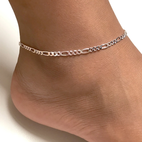 Bracelet de cheville Figaro en argent sterling, bracelet de cheville chaîne simple