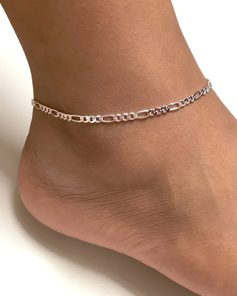 Figaro Anklet, Sterling Silver Figaro Chain Ankle Bracelet, Everyday Simple Anklet 