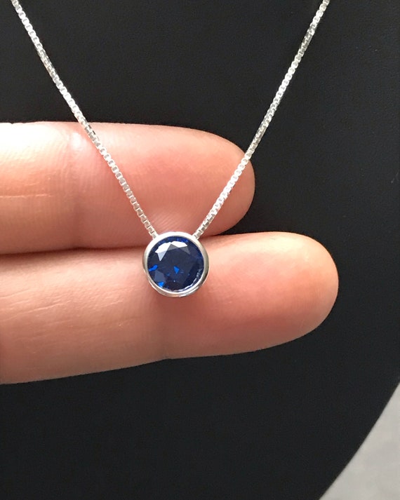 Minimalist Blue Sapphire Necklace Dainty Sterling Silver Necklace
