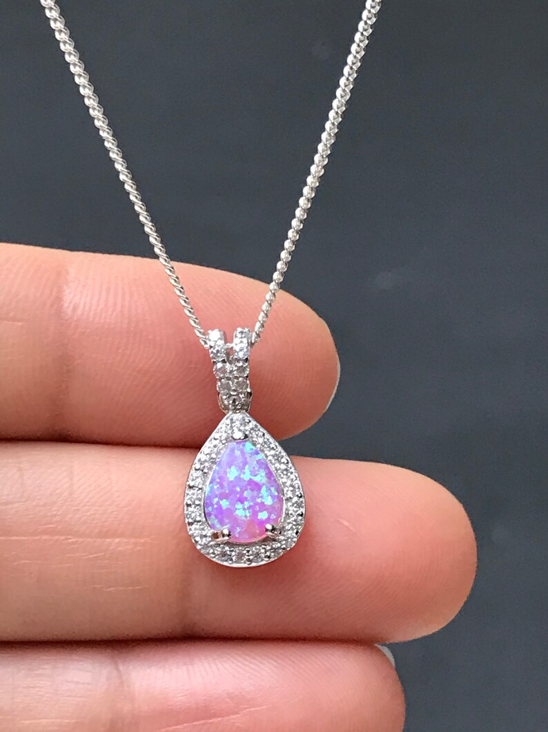 Pink Fire Opal Necklace Sterling Silver Pink Opal Teardrop Pendant October Birthstone Jewelry