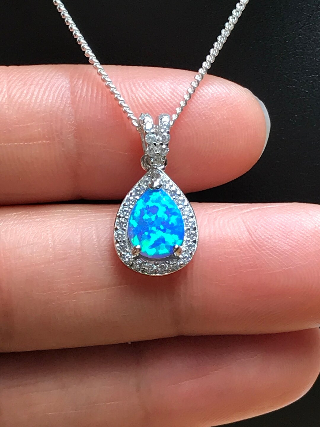 Blue Fire Opal Necklace, Sterling Silver Bridal Necklace, Wedding Necklace, October Birthstone