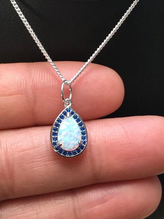 Sterling Silver CZ And White Lab Created Opal Pear Chain Slide Sterling Silver CZ And White Lab Created Opal Pear Chain Slide