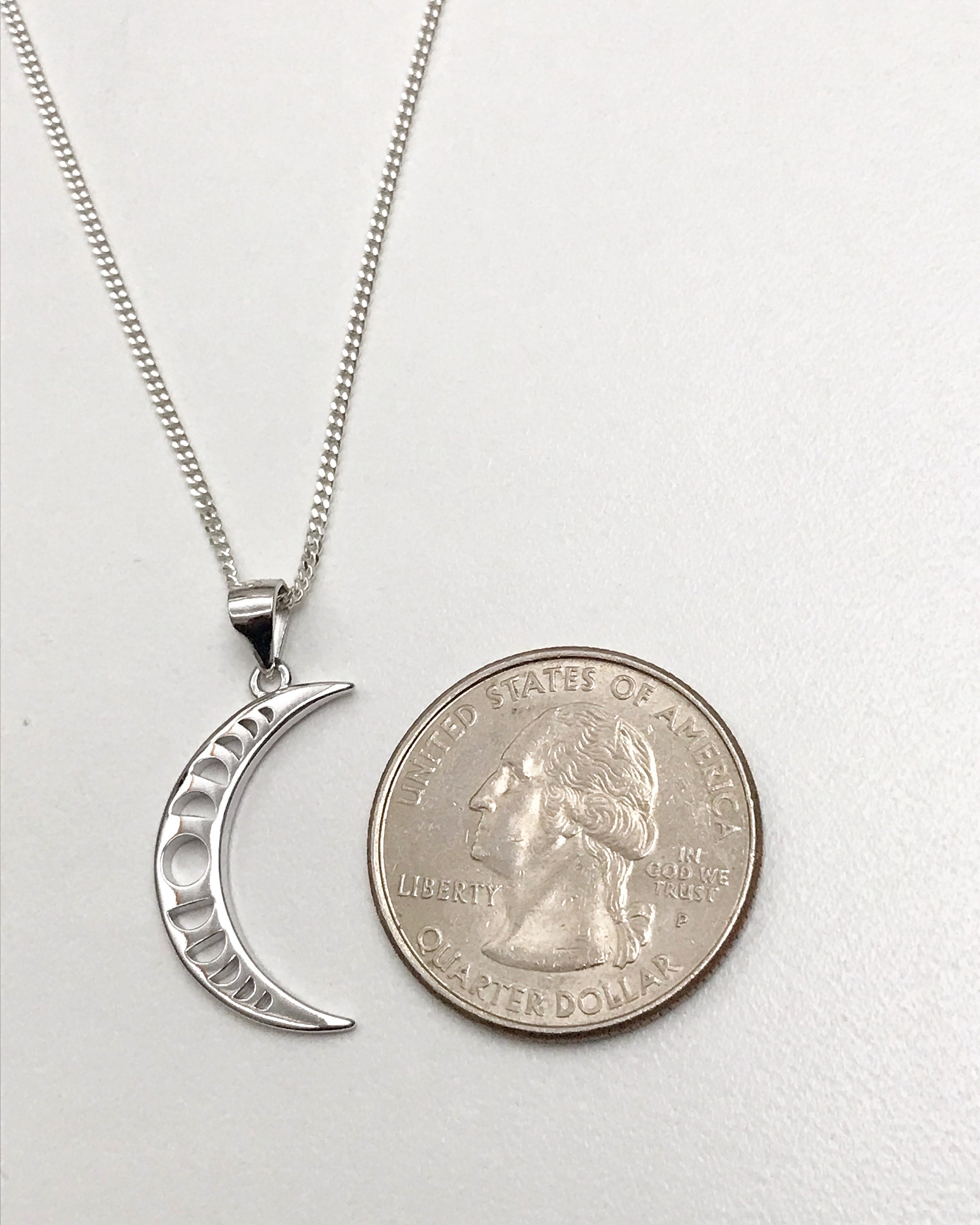 Sterling Silver Moon Phase Necklace, Celestial Crescent Moon Pendant - Etsy