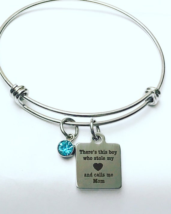 Mother Stainless Steel Charm Bangle Bracelet, Mother Son Keychain
