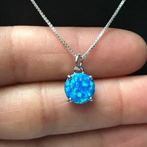 Blue Opal Necklace, Small Sterling Silver Opal Necklace, October Birthstone Jewelry, Simple Opal Pendant