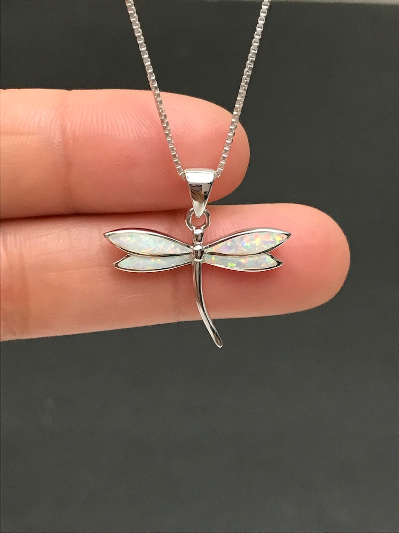 Sophisticated Gold Blue Opal Dragonfly Pendant Necklace main image 0