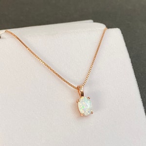 Rose Gold Opal Necklace, Minimalist Bridal Necklace, Sterling Silver ...