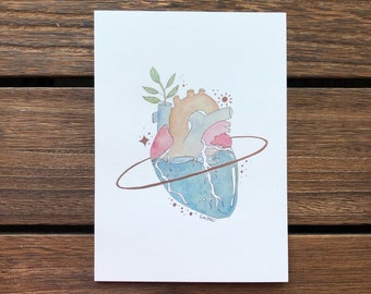 Anatomical Heart Giclee Art Print | Watercolor Painting | Whimisical Heart Print | Cardiology | Gift for Medical Student or Cardiologist