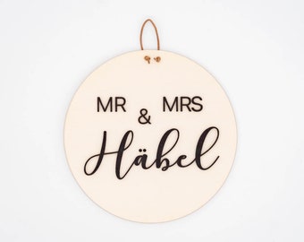 Hochzeitsschild Mr & Mrs 20cm Familie - Holzschild - Namensschild - Türschild - Schild