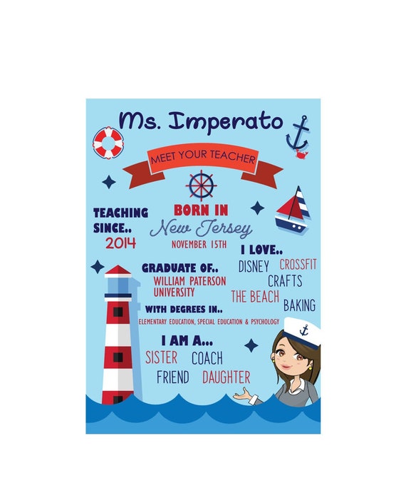 Nautical Meet The Teacher Sign Nautical Classroom Etsy