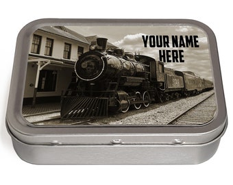 Personalised Mens Steam Train Tobacco Tin 2oz Baccy Tin Cigarette Rolling Railway Birthday Gift For Him ST148