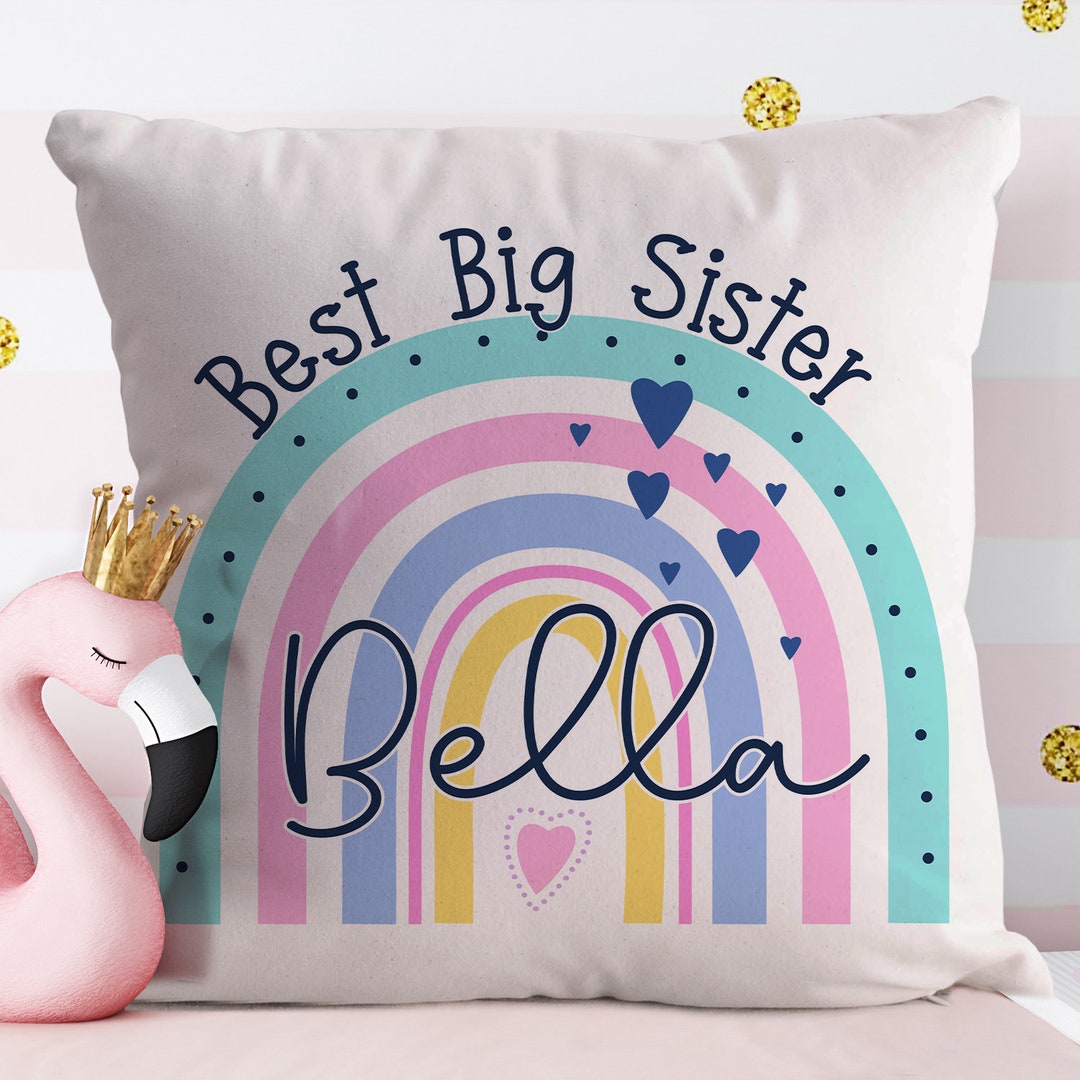 Personalised Sister Cushion Cover Rainbow Big Sister Pillow Girls Cute