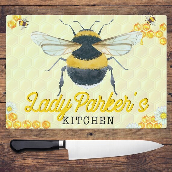 Bumblebee Glass Chopping Board - Worktop Saver - Glass Cutting Board -  Bumblebee Kitchen Decor